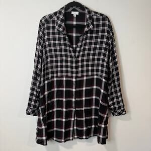 J. Jill Women's Tunic Top Shirt Dress Plaid Button Down LS Black Red Plus 2X